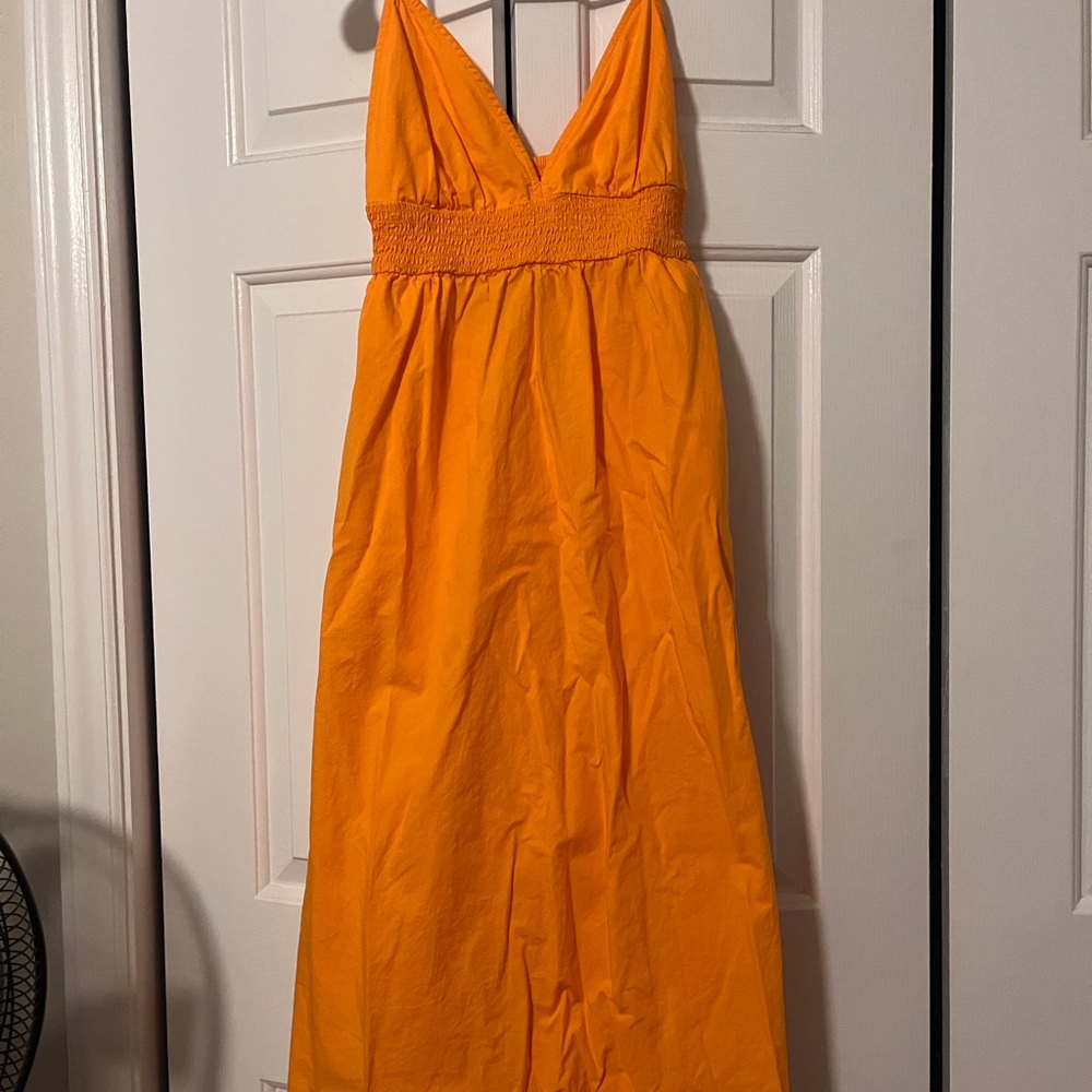 Women’s Bright Orange V-Neck Waist Maxi Dress - Size XSmall